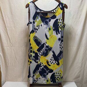 Michael Tyler Sleeveless Sundress White Navy Yellow Size XL Summer Multi Print